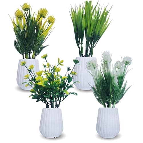 Flora Planet Artificial Plants with Pot for Home Decor, Realistic Looking Home Decoration Items for Living Room, Decor, Durable Plastic, Multi Variety, No Maintenance, 5cm X 14cm, Pack of 4 (4, Oval)