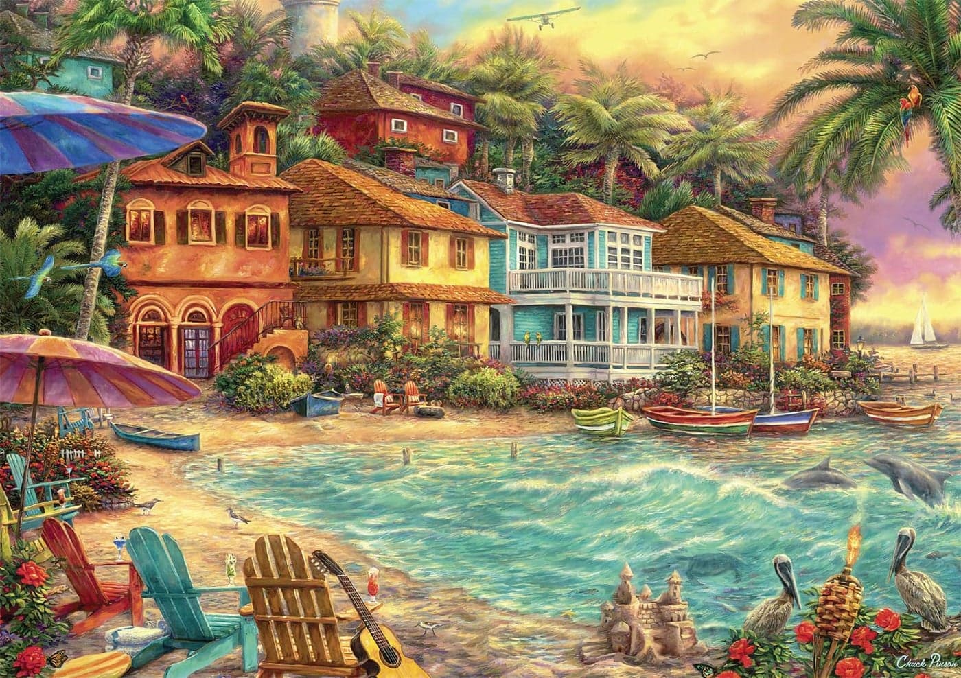 Buffalo Games - Chuck Pinson - Chuck Pinson - Island Time - 300 Piece Jigsaw Puzzle for Adults -Challenging Puzzle Perfect for Game Nights - Finished Size is 21.25 x 15.00