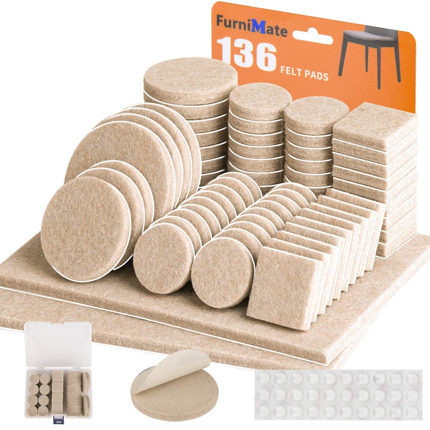 Felt Furniture Pads136 Pieces Felt Pads for Furniture Beige 5mm Thick Floor Savers for Furniture Anti Scratch Best Floor Protectors with Case for Hardwood Floors