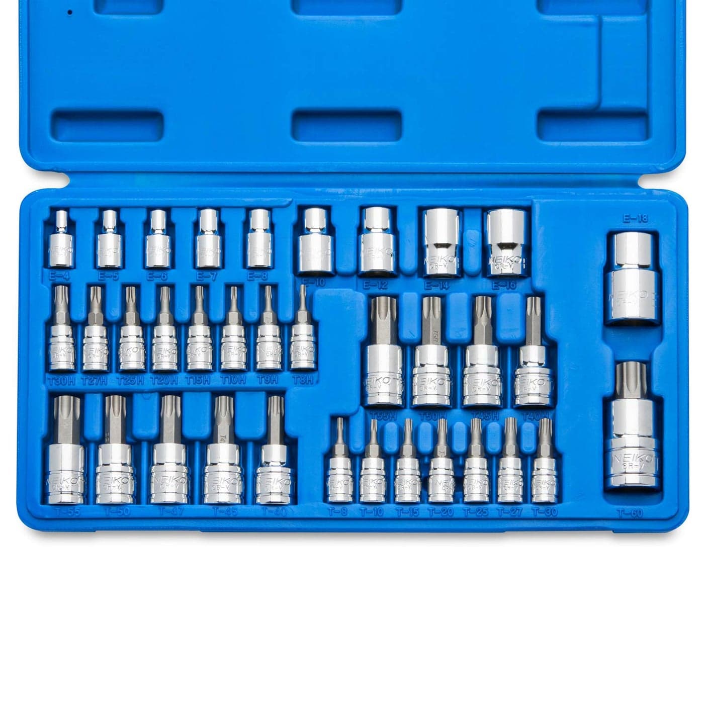 Neiko 10070A Torx Bit Socket and ETorx Star Socket Set 35Piece Set S2 and CrV Steel 14 38 and 12Inch Drive