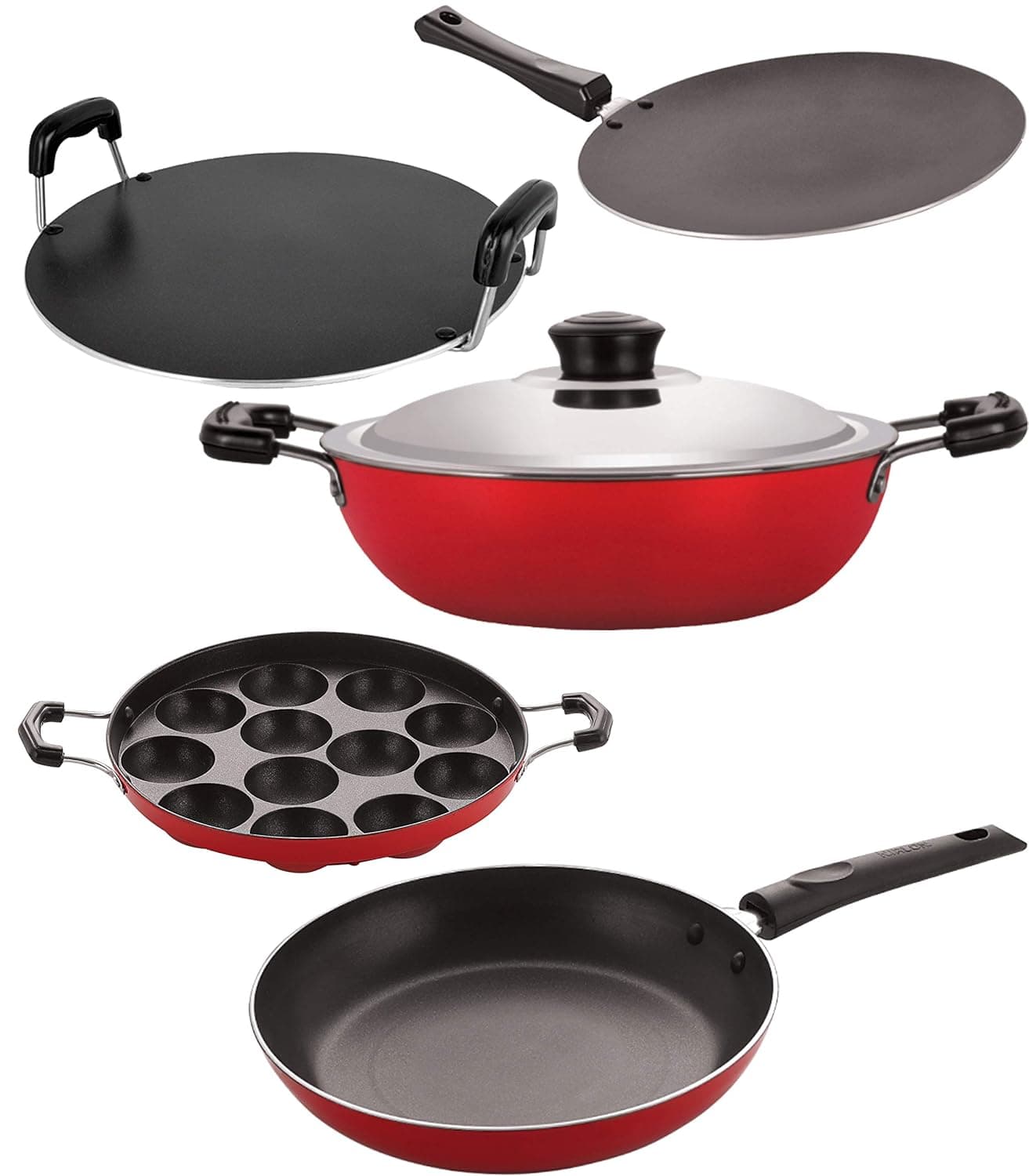 Nirlon Kitchenware Cookware 3 Layer Superior Coating Gift Set of 5 Pieces (26_CT_DKDM_APPAM_RT_TP24)