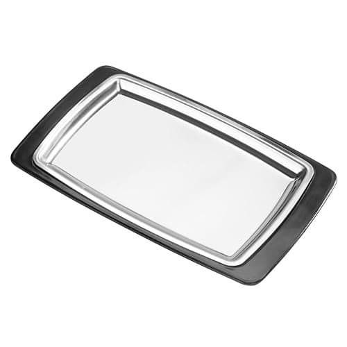 New Star Foodservice 26672 Rectangular Stainless Steel Sizzling Platter with Insulated Holder, 11" x 7.25", Black