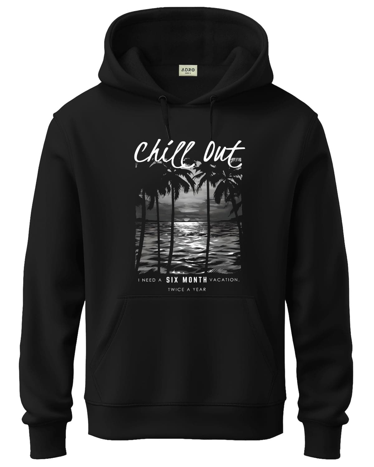 ADRO Men's Cotton Blend Neck Hooded Sweatshirt (H24-CHILL-BL_Black