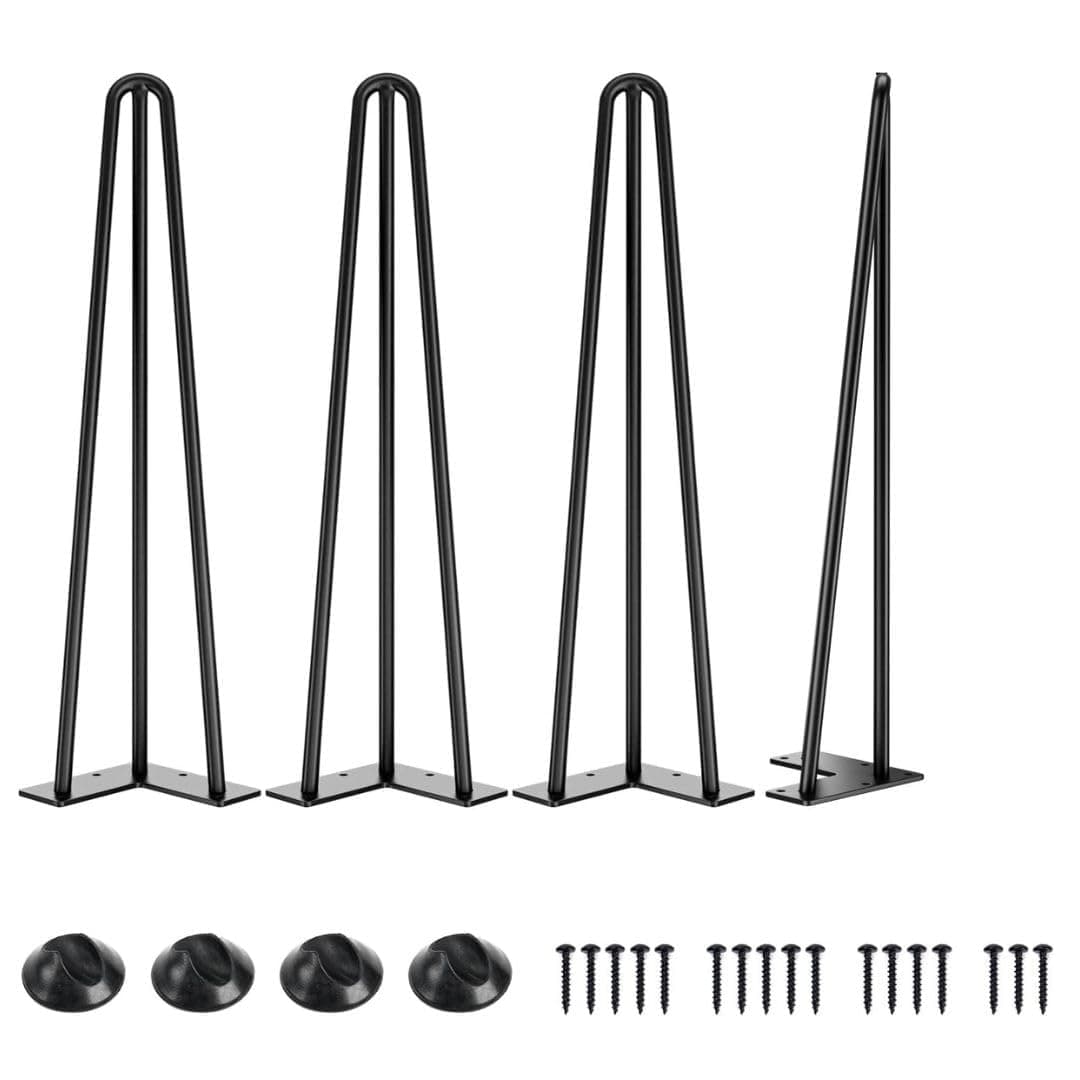 HIRVALL 3 Road Heavy Duty 18 inch Hairpin Leg Set of 4 Metal Home DIY Projects for Cabinet Sofa Coffee Tables and Modern Desks 38 Diameter with Rubber Floor Protectors Black