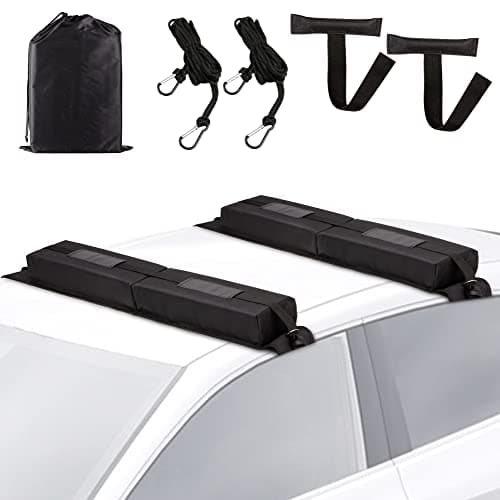 Soft Roof Rack Pads, Kayak Rack for Car Use with Or Without Rails, Non-Slip Universal Roof Rack for Kayak, Surfboard, Canoe Roof Racks with 2 Tie Down Straps, 2 Ropes, 2 Hood Loops and Storage Bag
