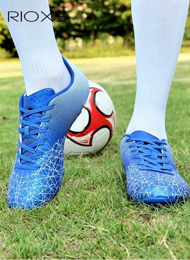 Men's Sports Shoes, Low Top AG Soccer Shoes, Non-Slip Wear Resistant Men's Trainers, Professional Competition Training Shoes for Youth and Adults, Indoor Football Shoes, Outdoor Baseball Turf Shoes, Lacrosse Football Sneakers, Mens Athlesiure Shoe, Firm Ground Soccer Cleats, Blue Trainers Man Footwe