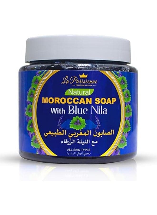 ECOLYTE+ Moroccan Soap with Blue Nila, All Skin Types, Purifying, Cleansing, Exfoliating for Moroccan Hammam, 100% Natural Organic Essential oil (Blue Nila, 500 g)