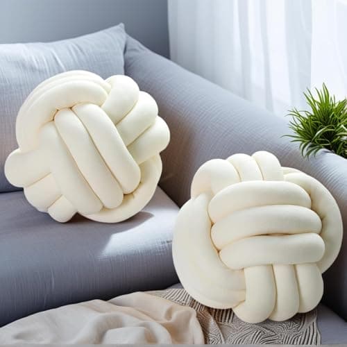Wadser 2 Pcs Knot Pillow Ball Ivory Knotted Pillow Plush Ball Pillows 87 Decorative Throw Pillows for Sofa Couch Aesthetic Home Decor