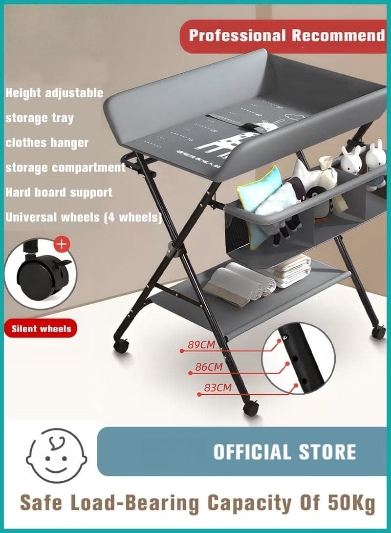4 in 1 Baby Changing Table Infant Foldable Nursery Change Tables with Unit Storage Bags and Wheels,Adjusted in Three Steps for Healthy and Safety