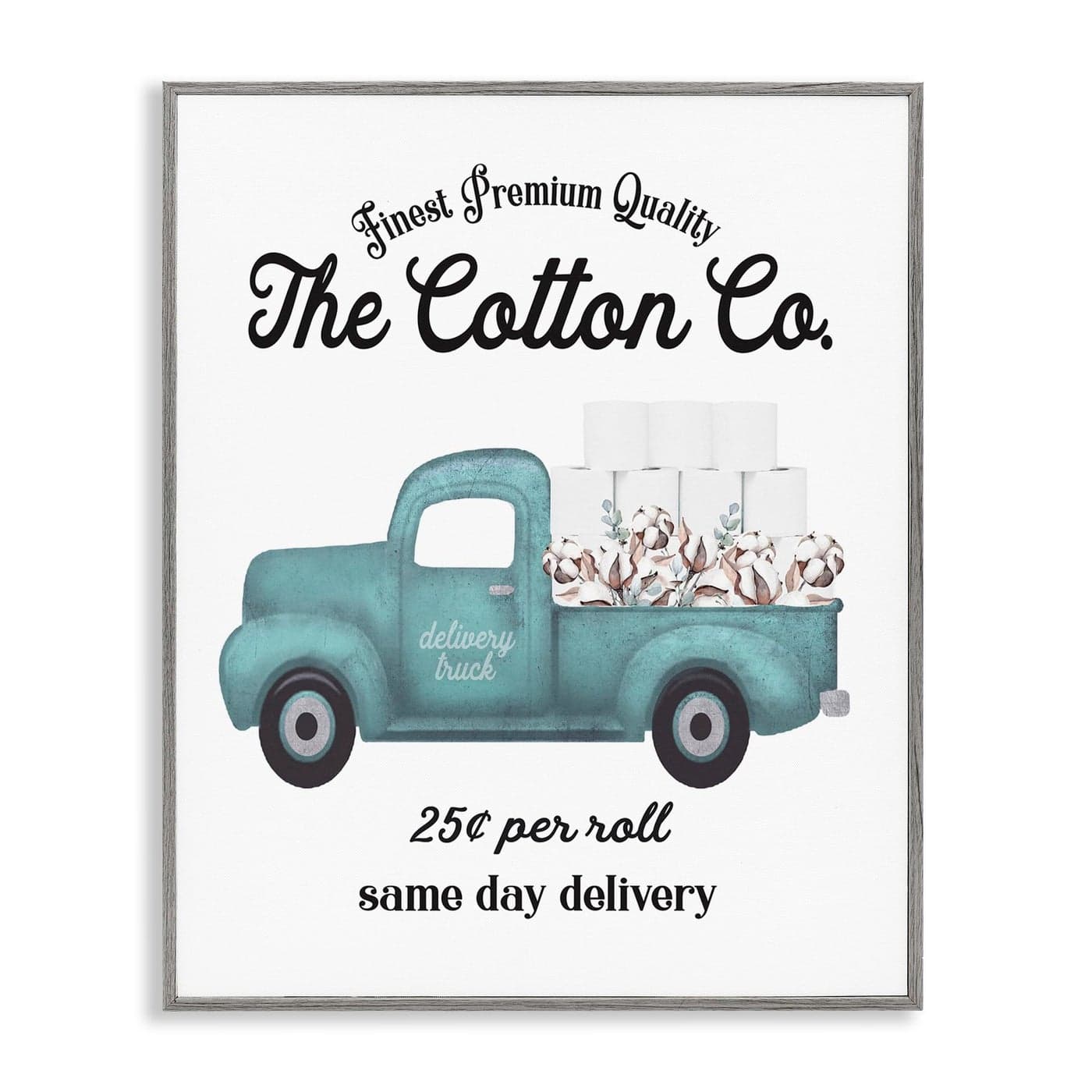 Stupell Industries Toilet Paper Cotton Co Delivery Truck Bathroom Word Design by Artist Lettered and Lined Wall Art 11 x 14 Grey Framed