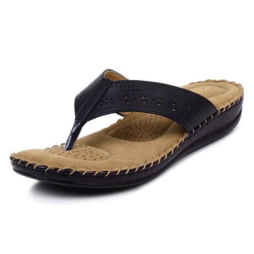 TRASE Slippers for Women Stylish Flat | Comfortable Orthopedic Soft Chappals | Lightweight Ortho Footwear for Ladies (Black, 6 UK)