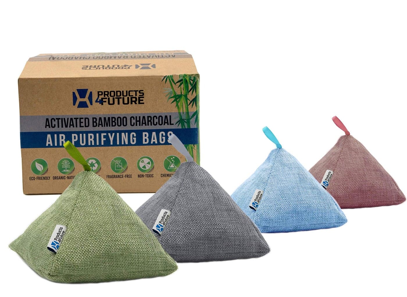 Products4Future 4 Pack of 200g Naturally Activated Bamboo Charcoal Air Purifying Bags Natural Home Deodorizer Bags Charcoal Bags Odor Absorber For Pets Odor Eliminator Air Freshener