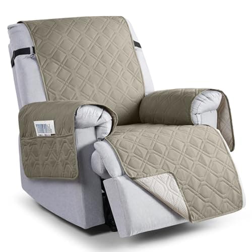 VANSOFY 100% Waterproof Recliner Chair Covers, Recliner Cover Non-Slip Dog Chair Cover Furniture Protector Washable Slipcover with Pocket, Elastic Straps for Pets, Dogs(Khaki, 23.6")