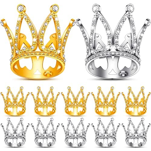 12 Pcs Crown Cake Topper Mini Baby Crown Tiny Queen Small Alloy Crystal Princess Headpiece Cake Decoration for Women Lady Girl Bridal Wedding Royal Themed Baby Shower Birthday PartyGold Silver