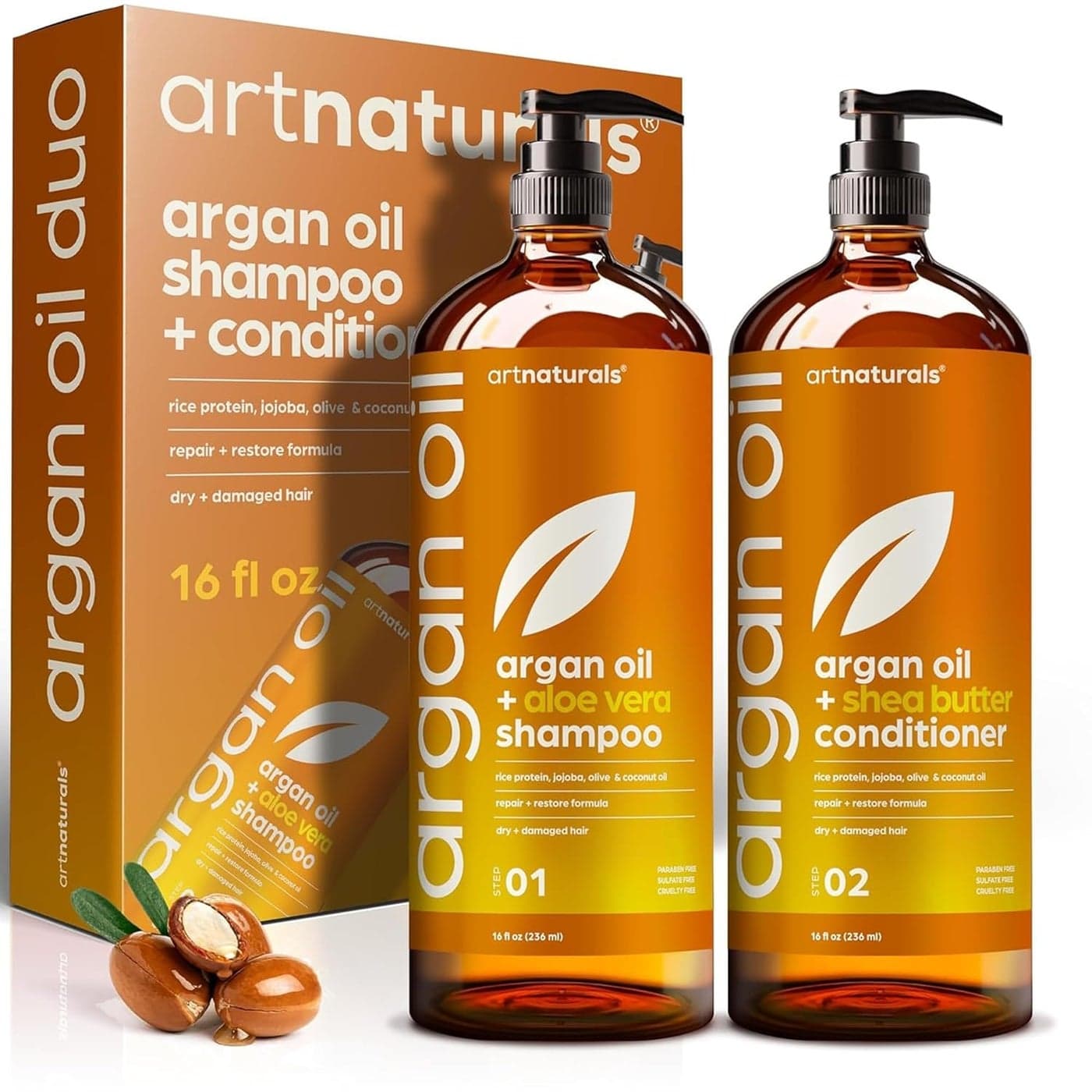 Argan Oil Shampoo and Conditioner Set SulfateFree Formula with Nourishing Moroccan Oil and Keratin for All Hair Curly or Straight Hydrate Repair Defy Frizz for Salonlike Results16 Fl Oz 2 PK