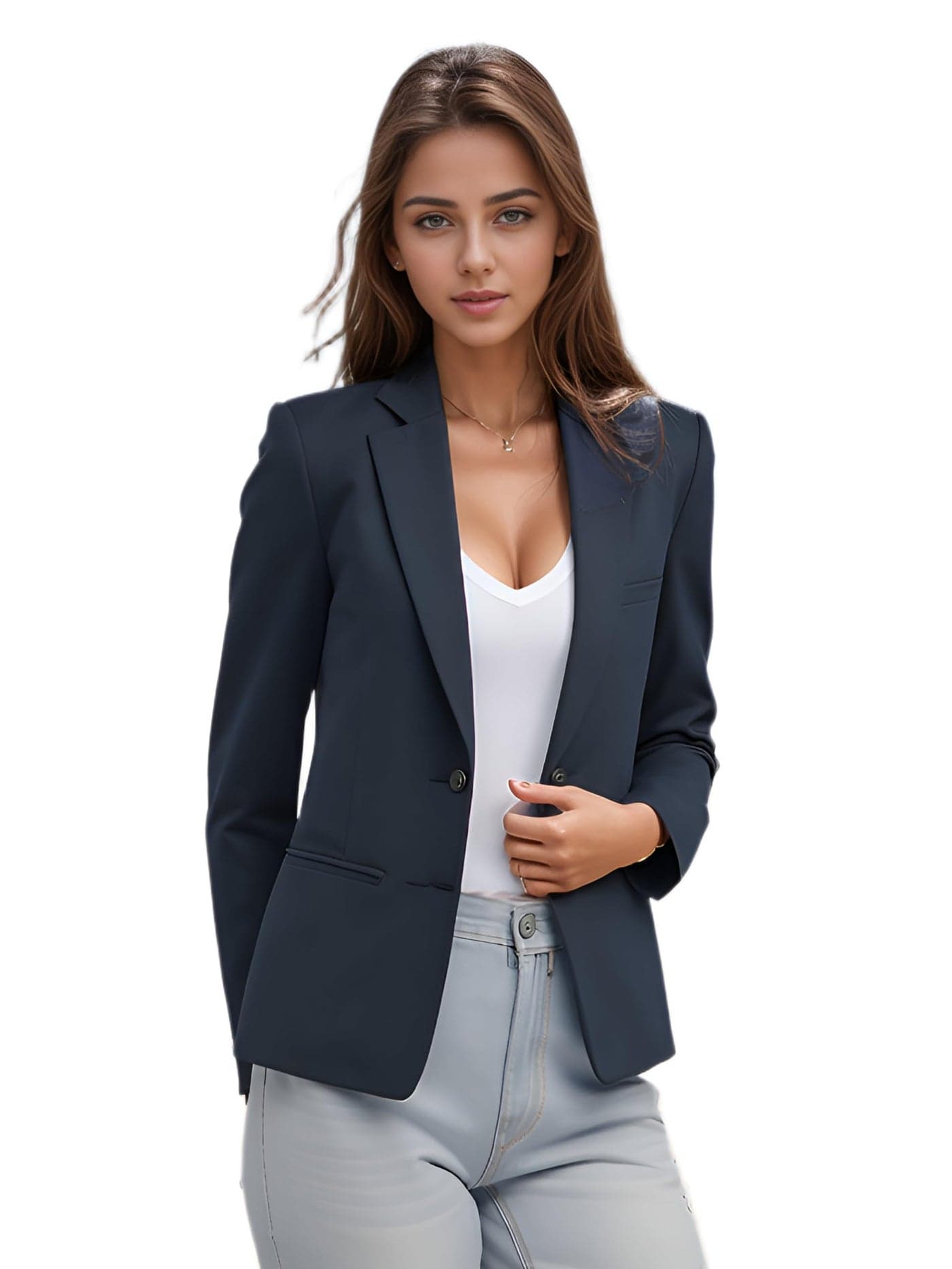 ROCKSY Casual Blazer for Women, Elegant Satin Coat for Office & Party Use, Color Blue, Size XX Large