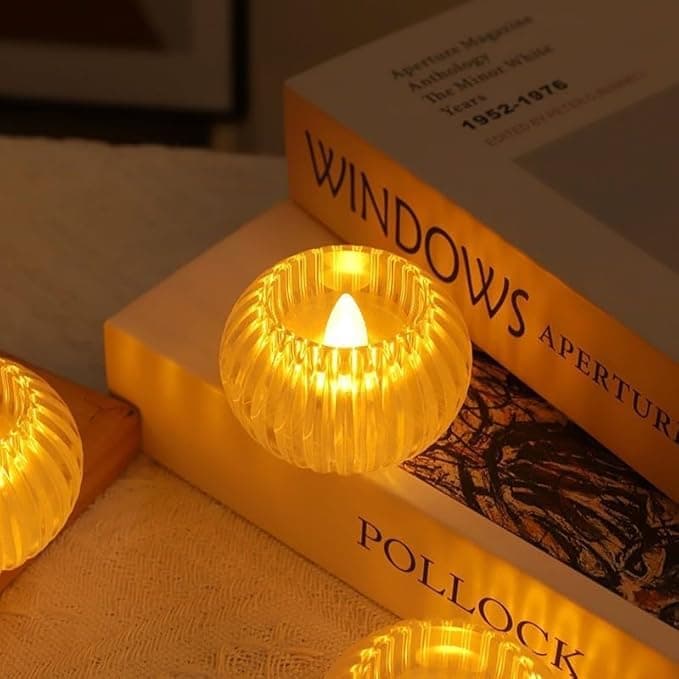 CKGSICON Smokeless Flameless LED Tealight Acrylic Decorative Tea Light Candles for Diwali Home Dcor Gifting Birthday Christmas Festival Decoration Crystal Round Diya Candle Pack of 10