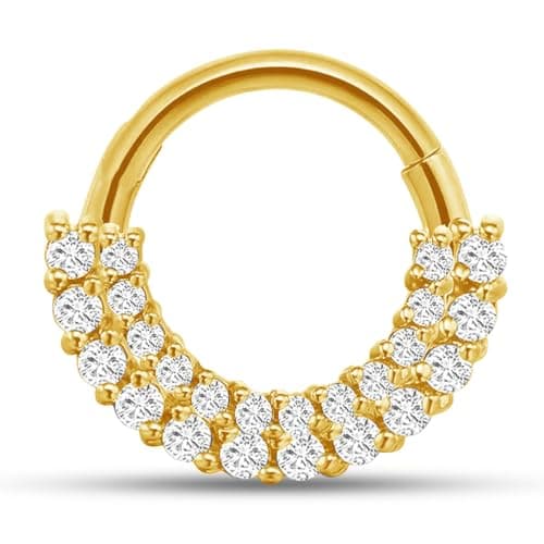 VAMA FASHIONS 18K Gold Plated Hoop Hole Left Nose Ring Piercing CZ Stone Pierced Nath Lightweight Anti Tarnish Double Line Nose Bali Nosepin Ethnic Wear Jewellery for Women & Girls