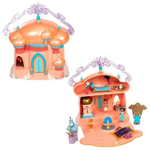 Disney Store Official Princess Micro Toy Set Aladdin Set Includes Micro Figures of Jasmine Aladdin Genie Abu Their Palace Portable Playset Perfect for Fans of Disney Princesses