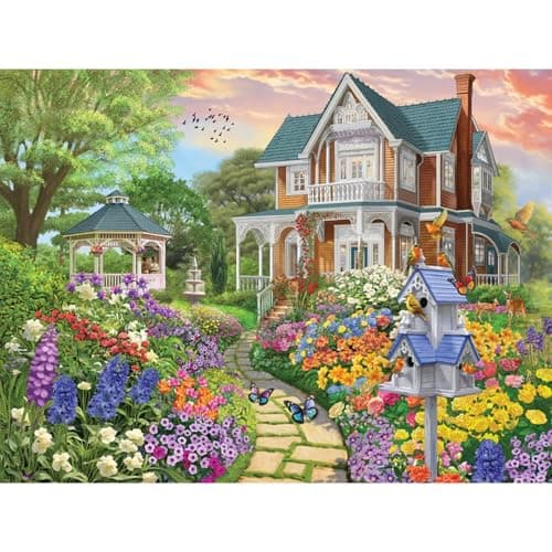 Bits and Pieces 300 Piece Puzzles for Adults 300 Large Pieces 18 x 24 Jigsaw Puzzles Flowers Birds Gazebo Random Die Cut No 2 Pieces Alike Victorian Garden Path