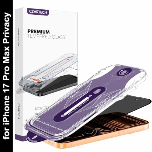 Czartech Auto Align Privacy Tempered Glass for iPhone 17 Pro Max Edge to Edge Screen Guard Protector Privacy QuickFix with Applicator (1- Pack)(Privacy)