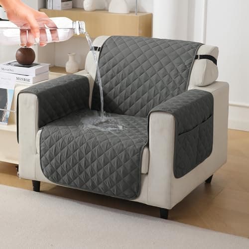 HOKIPO Polyester Quilted Sofa Mat With Bottom Waterproof Layer With Side Pockets, 175(D) X 110(L) Cm, Anchor Grey (AR-5139-W5)