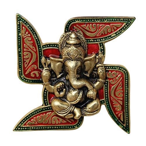 Handicrafts Paradise Ganesha Placed on Swastik Aluminium Metal Wall Hanging 7.2 Inch