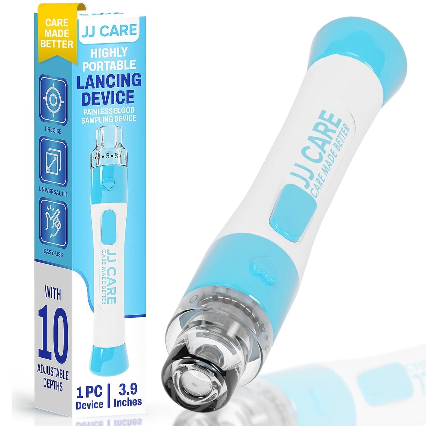 JJ CARE Lancing Device Lancet Pen with 10 Adjustable Depth Settings Lancing Device for Diabetes Testing with Push Button Ejector Diabetic Lancet Device Reduce Pain for Blood Glucose Testing