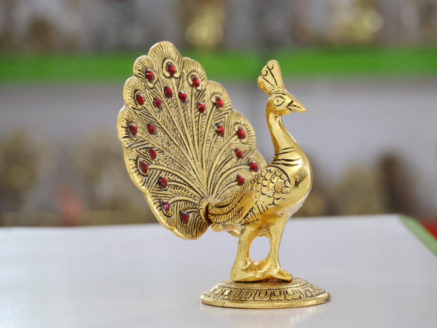 KridayKraft Peacock Metal Statue,Gold Plated Peacock Showpiece Idol for Home Decorative Feng Shui As Table Top Figurine for Living Room,Office,Bedroom,Decorative & Animal Gifting Item