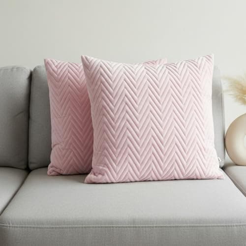 HOMEMONDE Throw Cushion Covers 40 x 40 CM Pack of 2 - Boho Sofa Pillow Case with Hidden Zipper, Baby Pink Velvet Soft Cushion Case - (16 x 16 Inches)