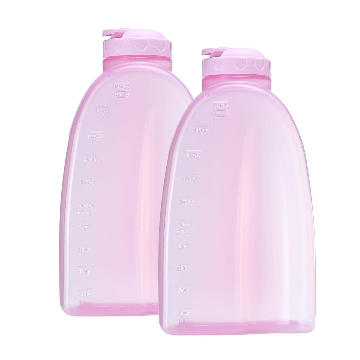 Gluman Plastic Hippo Fridge Water Bottle 2 Ltr Set Of 2 Bpa Free 100 Leak Proof Office Bottle Gym Bottle Home Kitchen Travel Bottle Pink