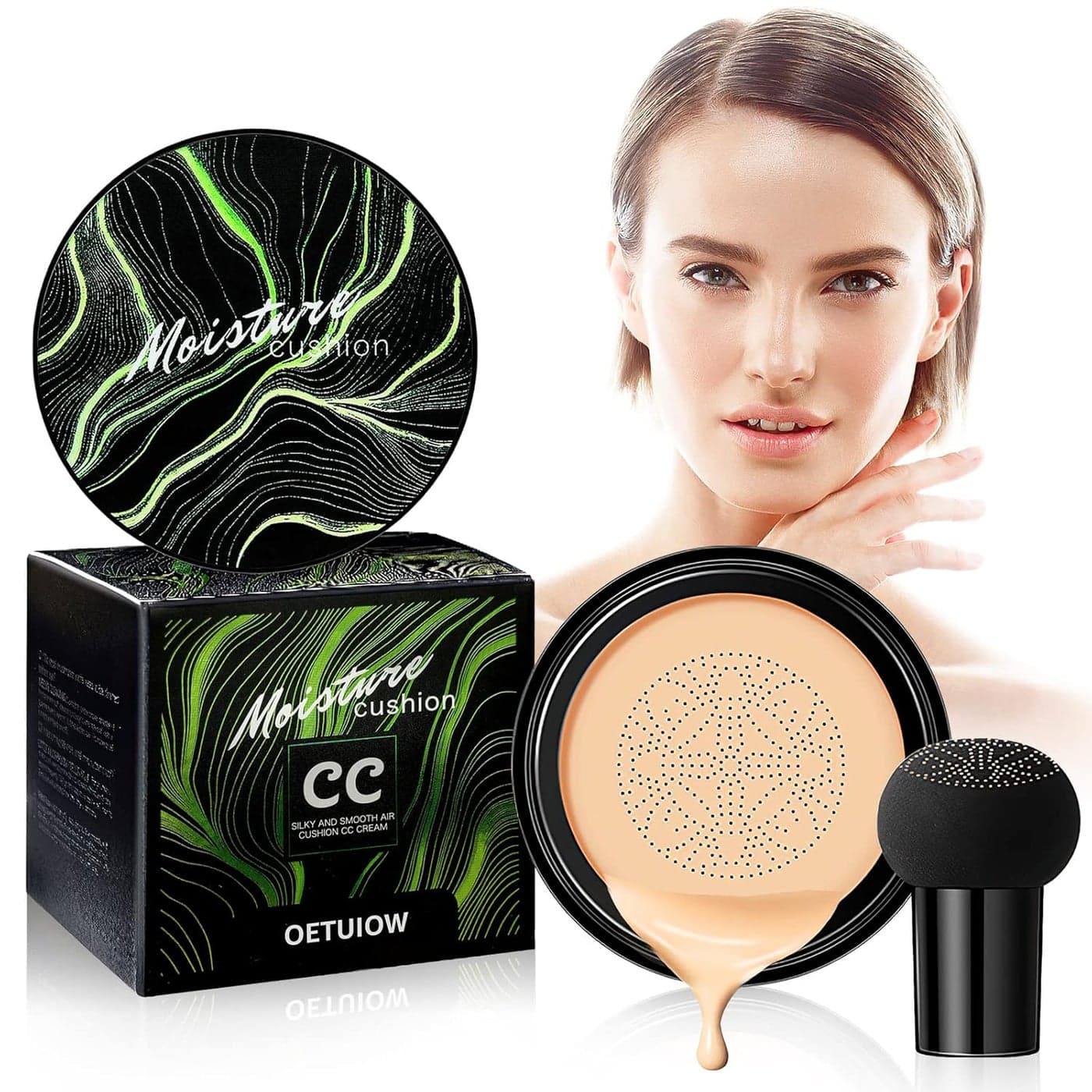 Mushroom Head Air Cushion CC Cream Strong Concealer Moisturizing BB Cream Makeup Base Primer Even Skin Tone for All Skin Types Face Makeup Cushion Foundation Long Lasting Buff Beige