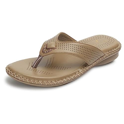 XE Looks Doctor Ortho Comfortable Stylish Slippers for Women and Girl | Lightweight Soft Cushion Footbed Laser Cut Design Flats for Walking, Office, All-Day Comfort, Relieves Knee or Foot Pain Doctor Slippers For Girls & Women (Beige)
