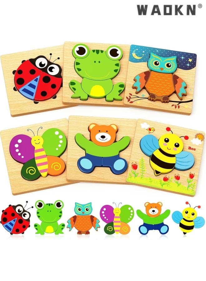 6pack Wooden Puzzles Toddler Toys Gifts for 1 2 3 Year Old Boys Girls, Animal Jigsaw Puzzles Montessori Toys, Learning Educational Christmas Birthday Gifts for Girls Boys Ages 1-3,Safe material, thickened, 15 * 15cm.