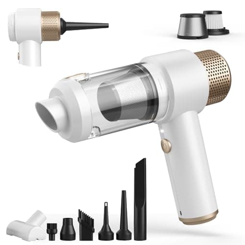 Vizeusvac Car Vacuum Cleaner, 16000PA Mini Car Vacuum Cordless Powerful, 7 in 1 Portable Handheld Vacuum Cordless with LED Light, Dual Filters, One-Touch Empty for Pet Hair, Home, Office