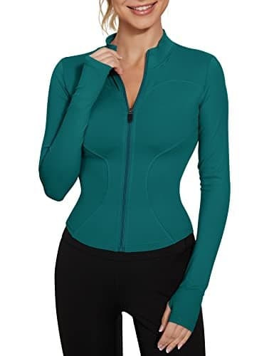 LUYAA Women's Workout Full Zip Lightweight Athletic Jacket with Thumb Holes Seamless Cropped M