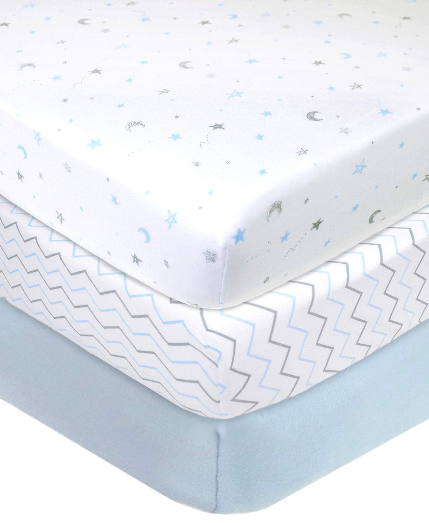 American Baby Company 3 Pack 100 Natural Cotton Fitted Pack and Play Sheets 39 x 27 Soft Breathable Pack N Play Sheets for Playard Mini Crib Mattress Blue StarZigzag for Boys Girls