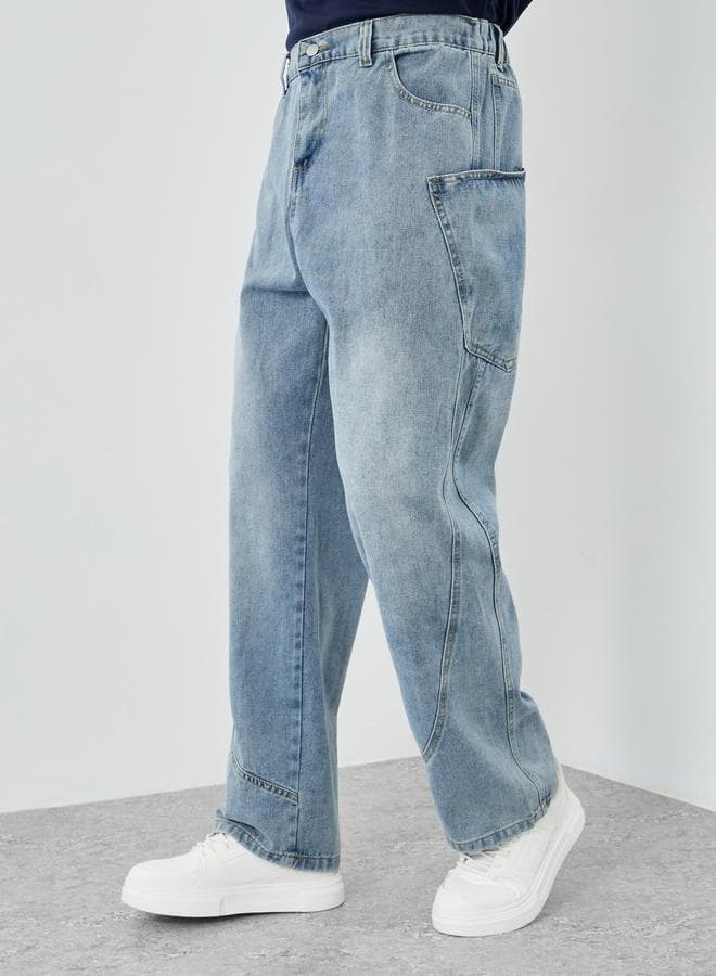 Styli Men Cloud Wash Relaxed Fit Panelled Jeans