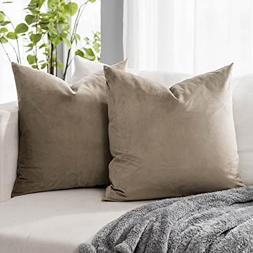 QUAFOO Stone Couch Velvet Throw Pillow Covers 26x26 inch Set of 2 with Zipper Decorative Luxury Soft Solid Square Cushion Covers Case for Sofa Bed Living Room Car
