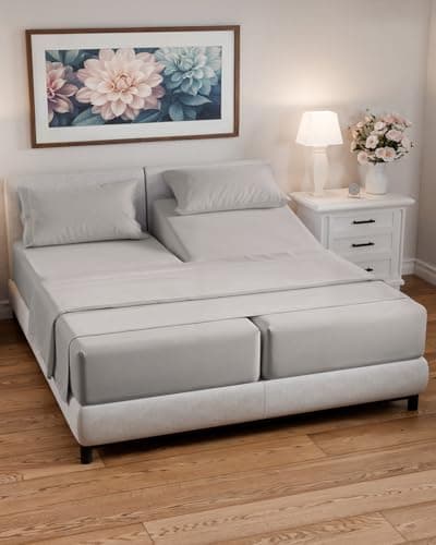 Split California King Bed Sheet Set - 5 Piece Split Cal King Size Sheets - Ultra-Soft, Breathable & Cooling - Comfy, Wrinkle & Fade Resistant - Fits 8" to 16" Mattress with Deep Pockets - Light Grey
