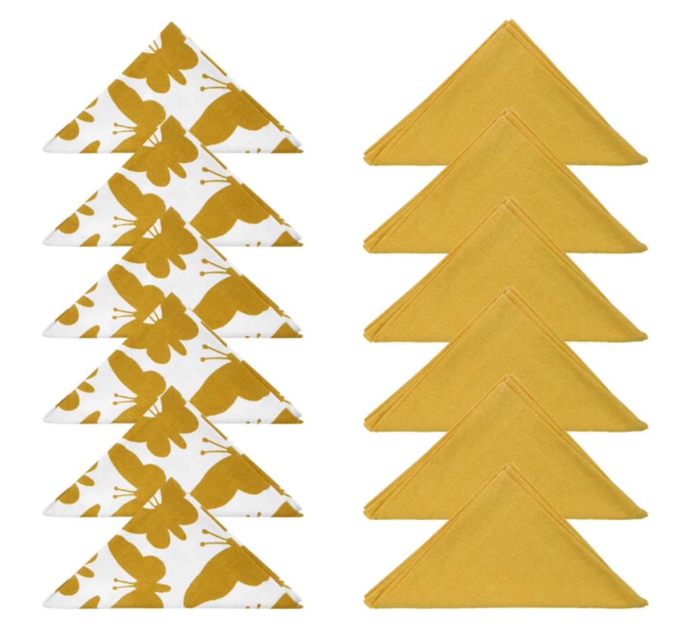 Dekor World Cotton Yellow Butterfly Printed and Solid Napkin Set Pack of 12