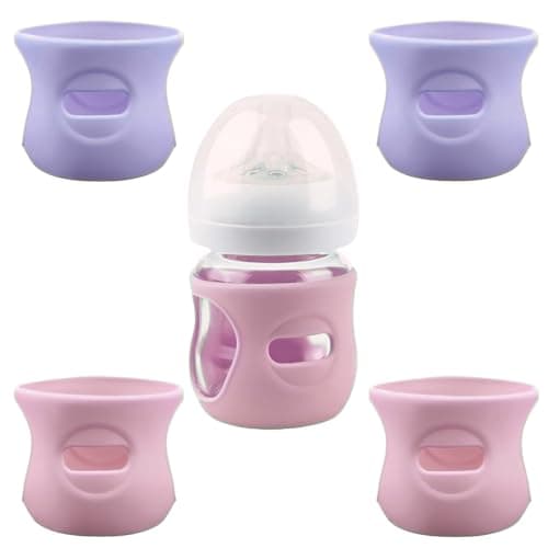 QinSuiKai 4 Pack Silicone Sleeves for Avent Natural Glass Baby Bottles Anti Breakage Baby Bottle Holder Compatible with Philips Avent Glass Natural Baby Bottle BPA Free Pink Purple 4 OZ
