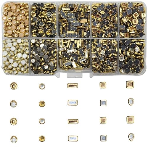 RelicMani Kundan Stone Multicolour Set | Sparkling Glass-Fitting Stones for Crafting, Embroidery & DIY Projects | with Storage Partition Box (Gold Silver)