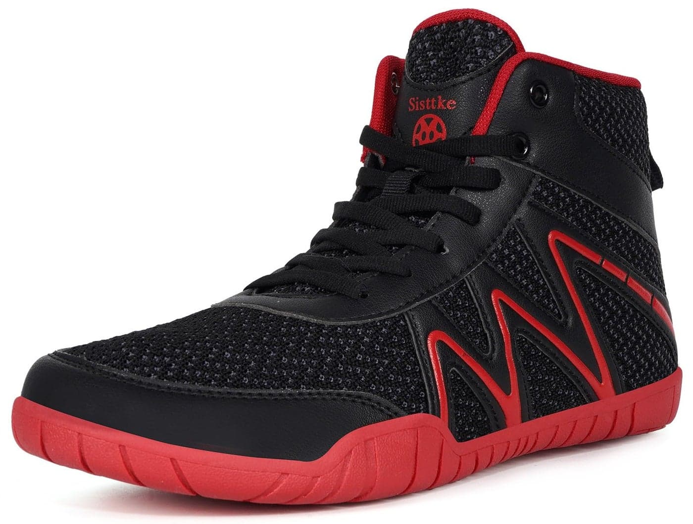 Sisttke Wrestling Shoes Mens Boxing Shoes Fighting Powerlifting Bodybuilding Boots Footwear Lightweight Gym Shoes Black Red/12.5Wide
