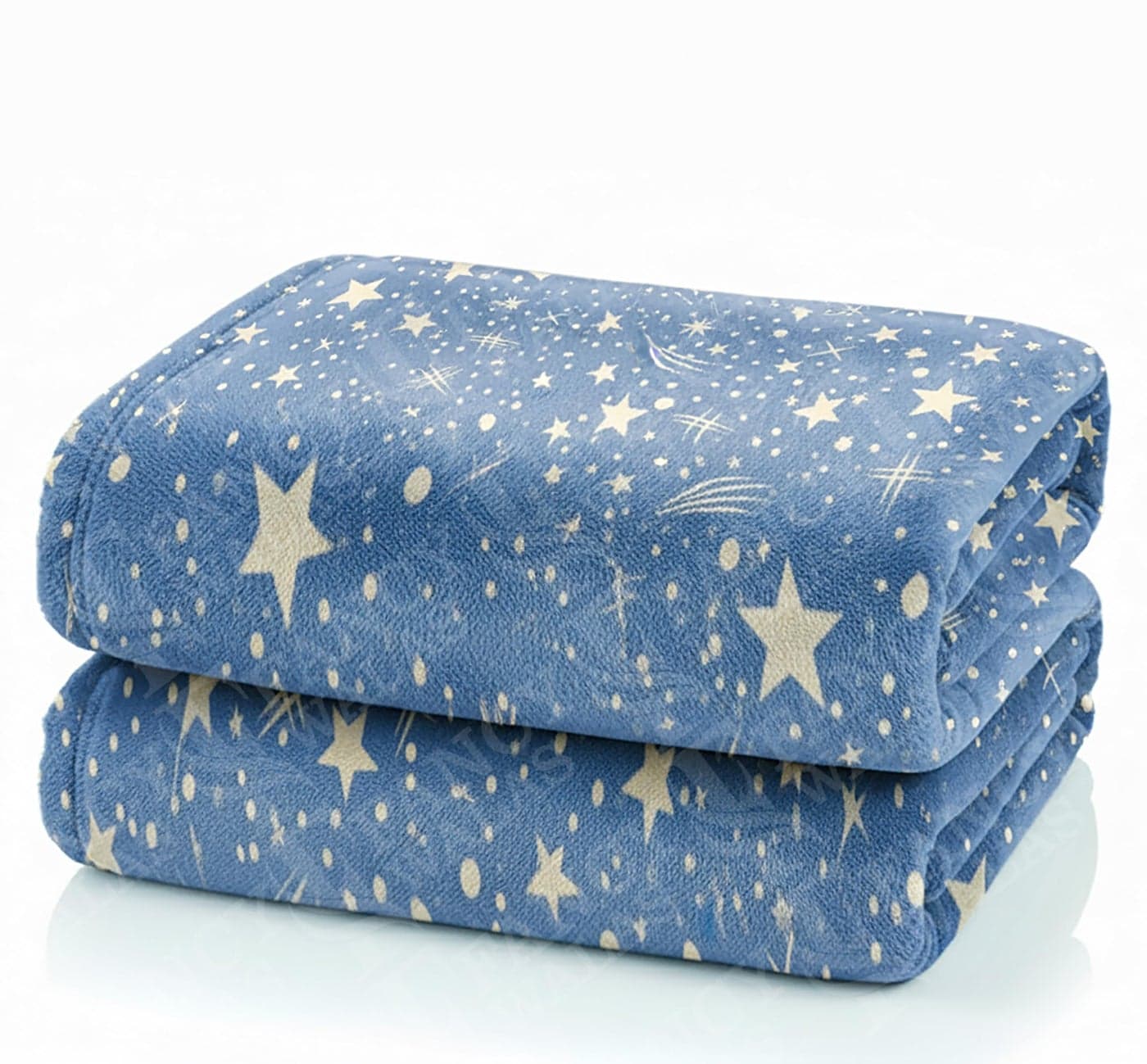 Fancy Walas 220 GSM Velvet Fur Flannel AC Blanket Double Bed Winter Blanket, Printed AC Blanket, King Size (230 x 230 Cm or 90 x 90 Inch) - Super Soft Lightweight, Plush, Fluffy (Blue Star Design)