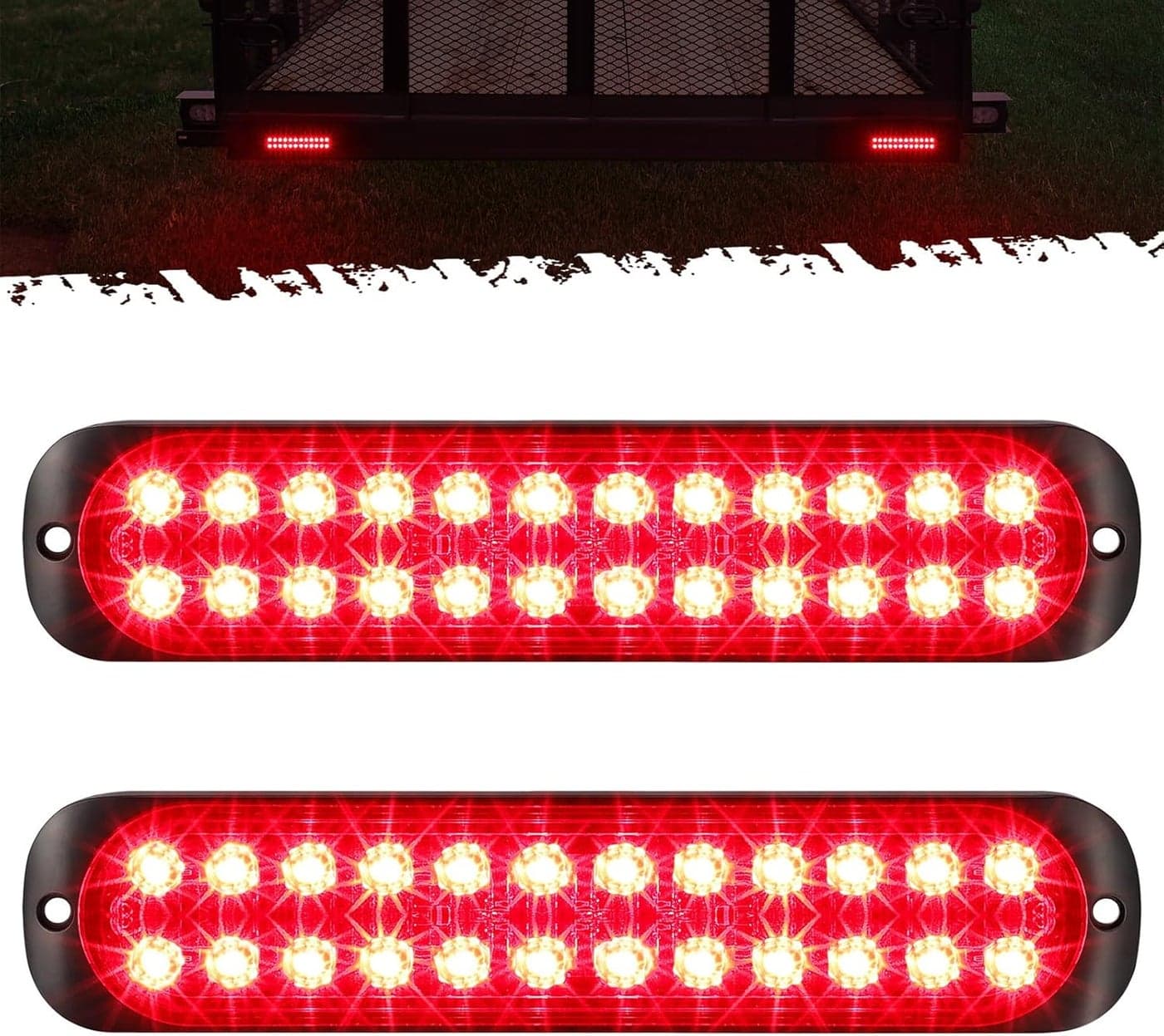 Partsam 2Pcs 7.5 inch Aluminum Housing Red 24LEDs Trailer Stop Brake Turn Signal Tail Light