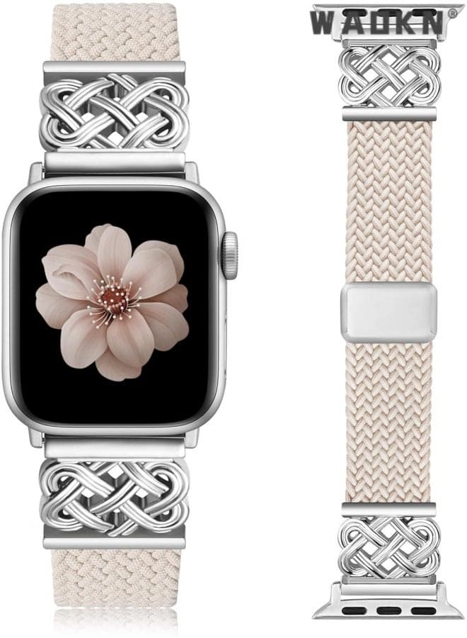 Braided Magnetic Band Compatible with Apple Watch Bands 38/40/41/mm , suitable for Women and Men , Metal Stretchy Elastic Strap for iWatch Series 11 10 9 8 7 6 5 4 SE/Ultra 3 2 1, sturdy and durable , Starlight.