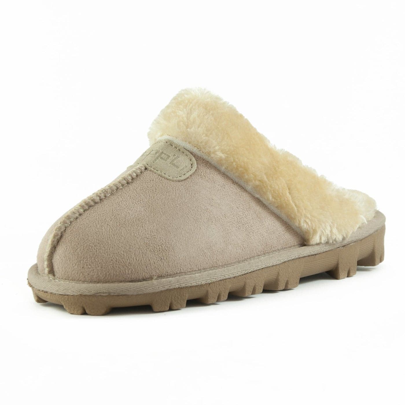 CLPPLI Womens Slip on Faux Fur Warm Winter Mules Fluffy Suede Comfy SlippersBeige7