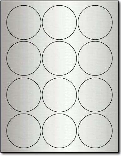 2 1/2" Round Silver Foil Labels for Laser Printers - 10 Sheets / 120 Labels