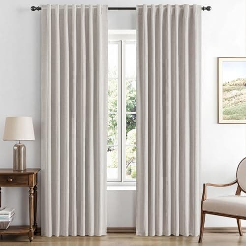 MIULEE 90 Inch Long 100% Blackout Linen Curtains for Bedroom, Ivory Solid Luxury Decor Thermal Insulation Room Darkening Drapes for Living Room Nursery Back Tab Rod Pocket 42 x 90 Inches, 2 Panels